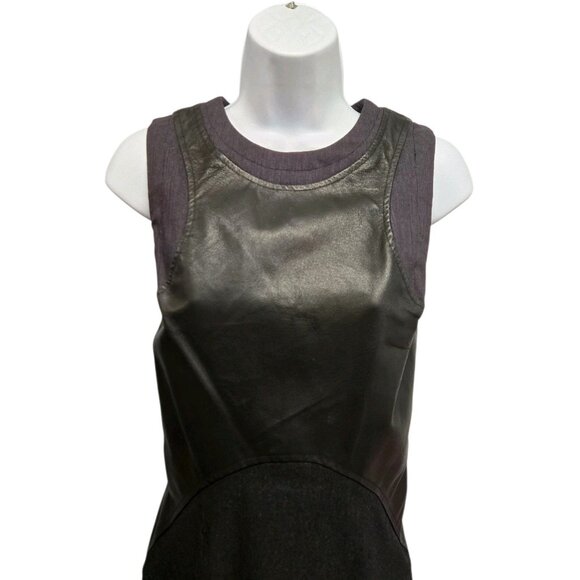 Yigal Azrouel Cut 25 Size 8 Black Sleeveless Leather Trim Sheath Cocktail Dress - Picture 5 of 8